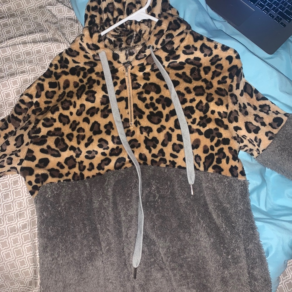 Grey and Cheetah Sherpa Sweatshirt